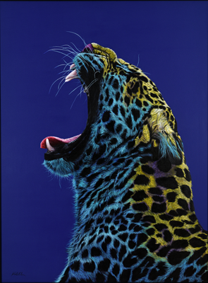 Leopard in Teal and Yellow